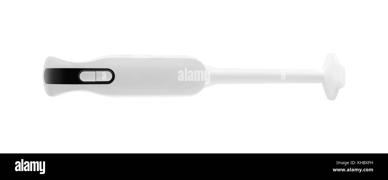 Home appliance - blenderon immersion cuisine électrique fond blanc. Il est isolé, le travailleur des chemins est présent. Banque D'Images