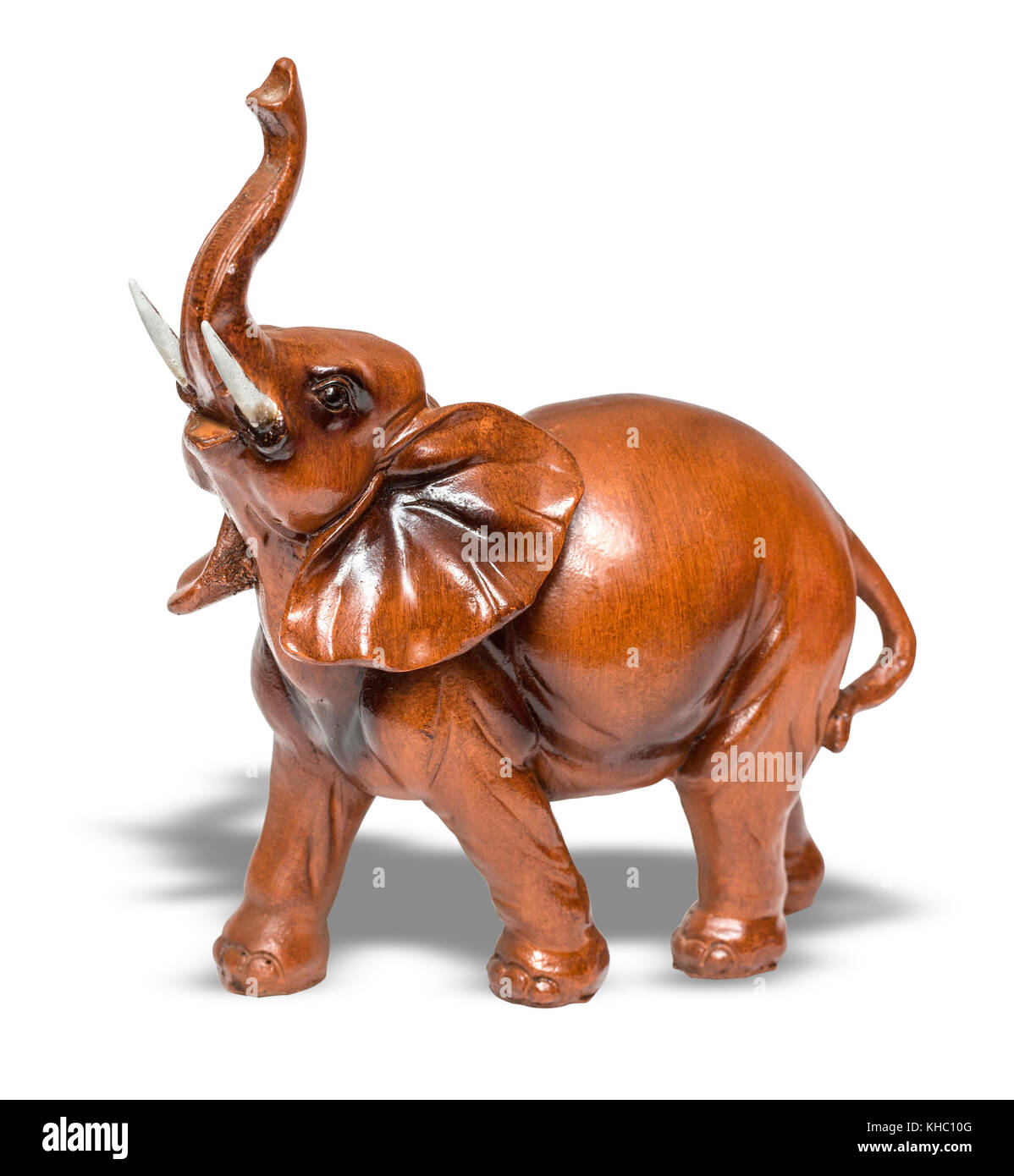 Le bois d'artisanat sculpture de l'éléphant d'Asie with clipping path Banque D'Images