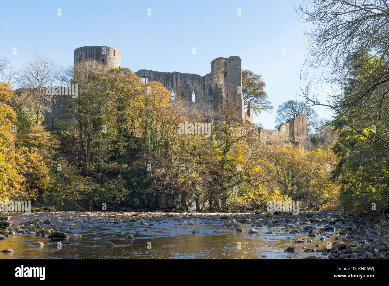 Reste des murs de la ville et du château, Barnard Castle, dans le comté de Durham, England, UK Banque D'Images