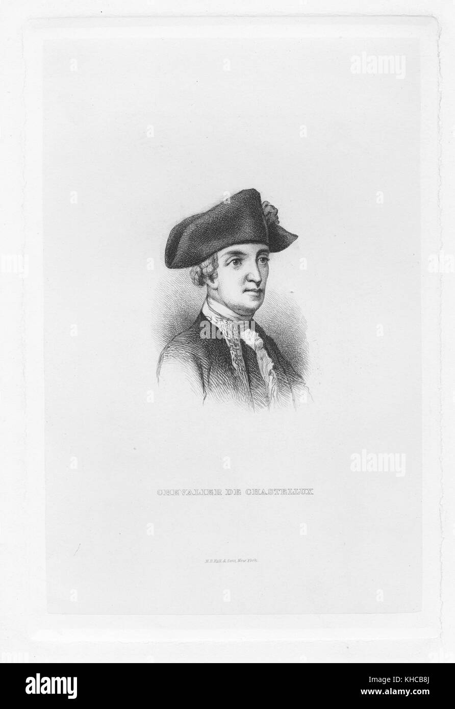 Portrait gravé de François Jean de Beauvoir Marquis de Chastellux, officier militaire qui a servi pendant la guerre d'indépendance américaine, agissant comme principal officier de liaison entre le commandant en chef français et George Washington, 1850. De la Bibliothèque publique de New York. Banque D'Images