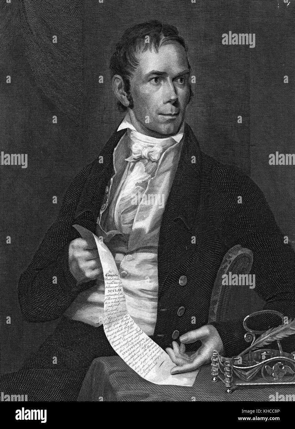 Une gravure d'un portrait d'Henry Clay, qui représentait le Kentucky comme membre de la Chambre des représentants et du Sénat des États-Unis, Kentucky, 1822. De la bibliothèque publique de New York. Banque D'Images