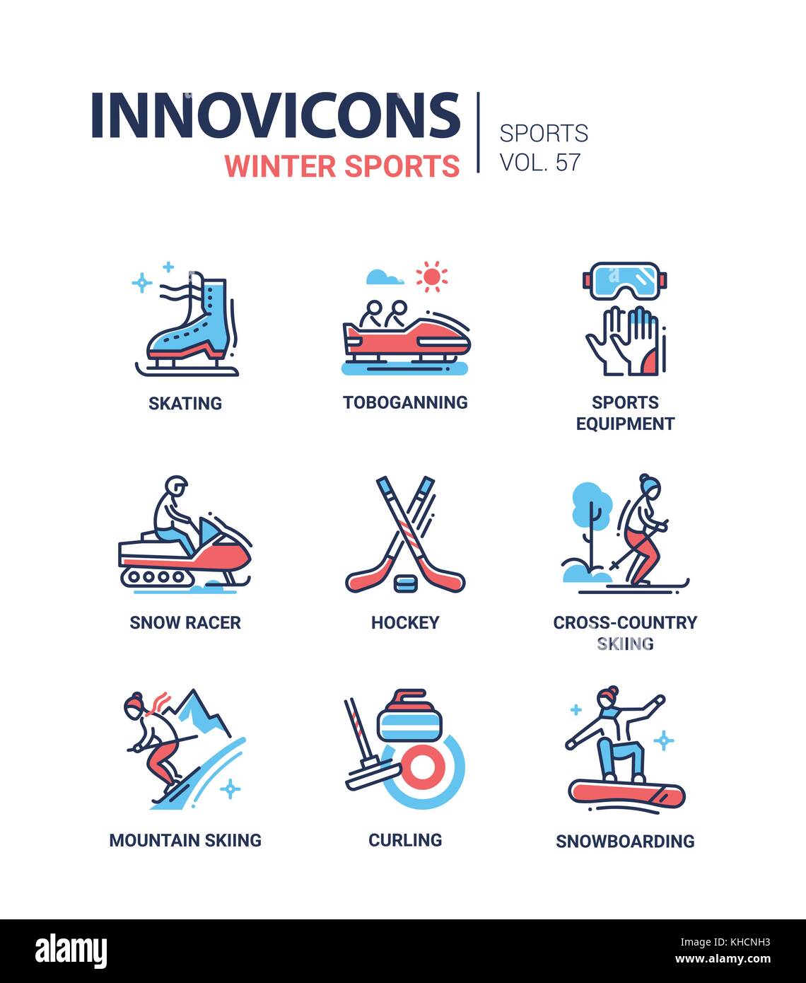 Sports d'hiver - conception ligne icons set Illustration de Vecteur