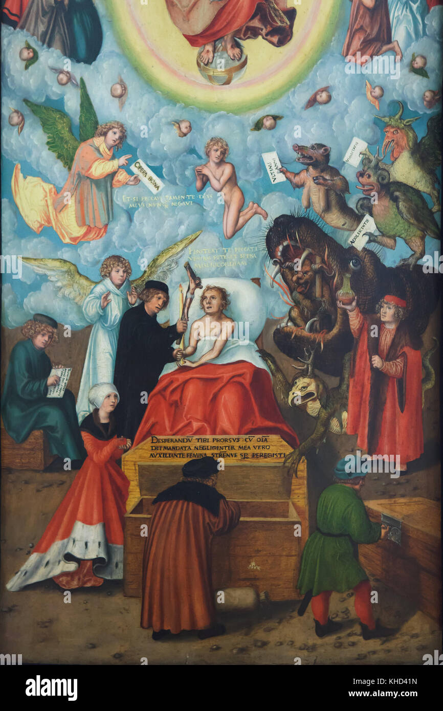 Détail de l'œuvre 'l'homme de mort' par peintre allemand Lucas Cranach l'ancien de circa 1518 au Musée des beaux-arts (Musée des beaux-arts) à Leipzig, Saxe, Allemagne. Banque D'Images