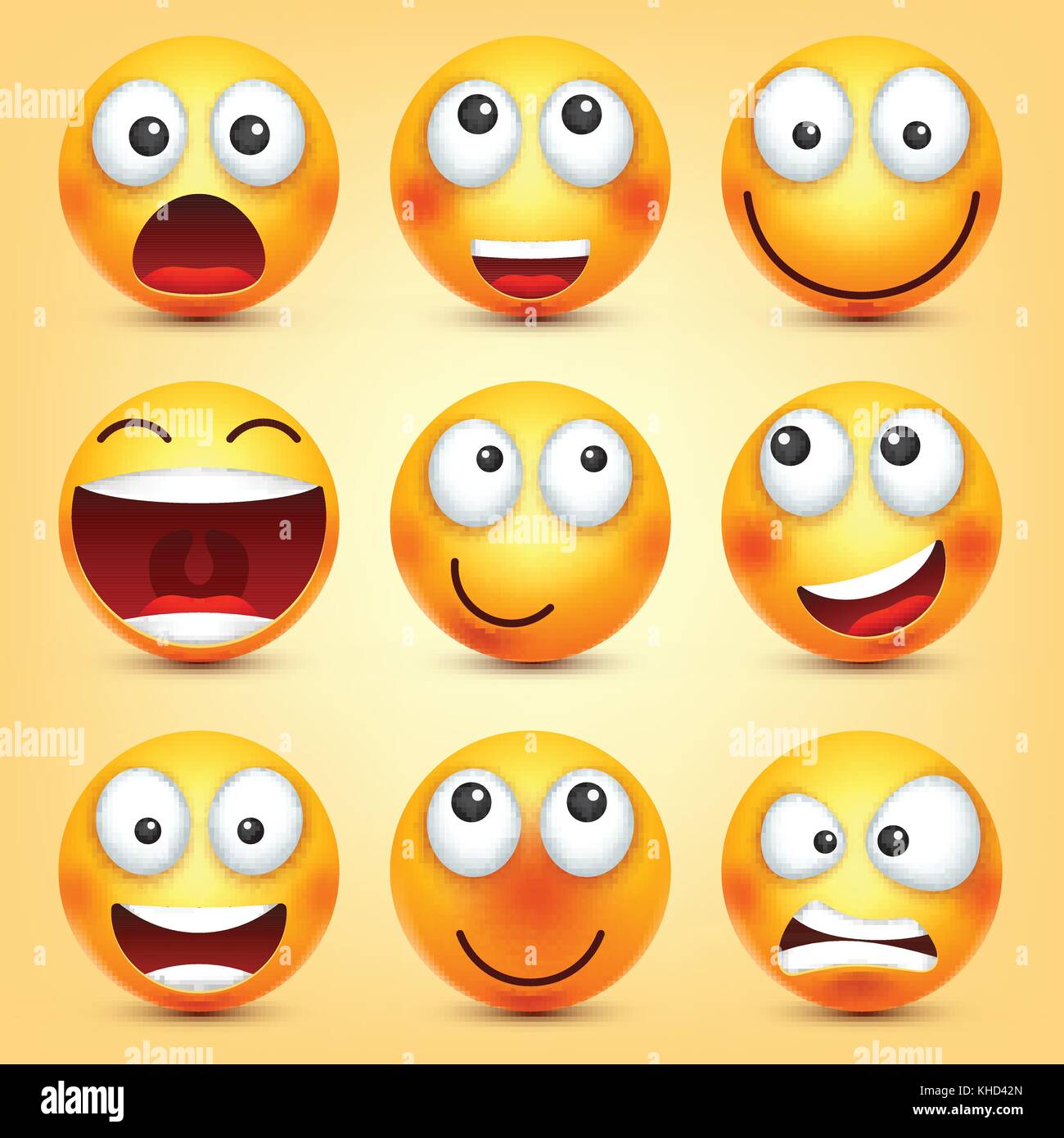 Smiley émoticônes,set. avant jaune avec des émotions. l'expression du visage. 3D réaliste. emoji funny cartoon character.humeur. web icon. vector illustration. Illustration de Vecteur