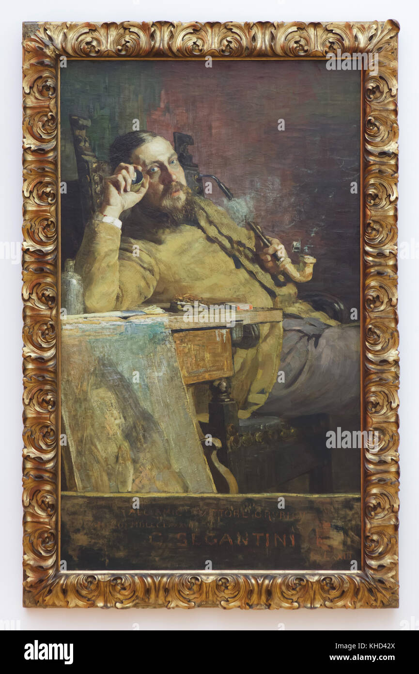 Peinture 'Portrait de Vittore Grubicy de Dragon' (1887) par l'italien Giovanni Segantini peintre symboliste sur l'affichage dans le Museum der Bildenden Künste (Musée des beaux-arts) à Leipzig, Saxe, Allemagne. Vittore Grubicy de Dragon est un peintre italien, critique d'art et galerie d'art de propriétaire. Banque D'Images