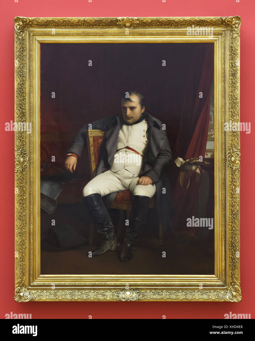Peinture 'Napoléon Bonaparte à Fontainebleau en 31 mars 1814 après avoir reçu la nouvelle de l'arrivée des alliés à Paris" (1845) par le peintre français Paul Delaroche exposées au Musée des beaux-arts (Musée des beaux-arts) à Leipzig, Saxe, Allemagne. Banque D'Images
