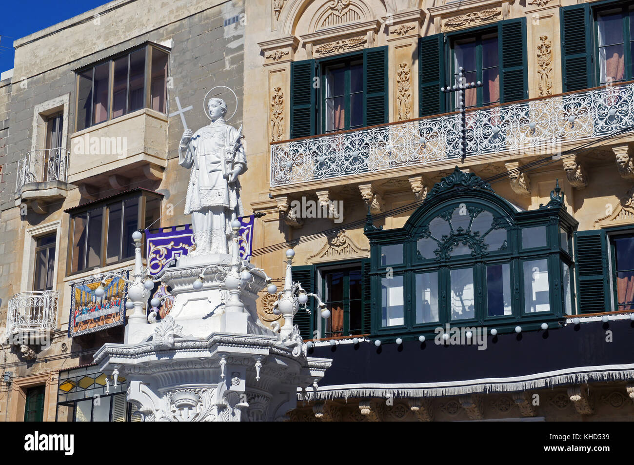 Os statue saint laurent sur place principale de birgu (vittoriosa) - trois villes, Malte Banque D'Images