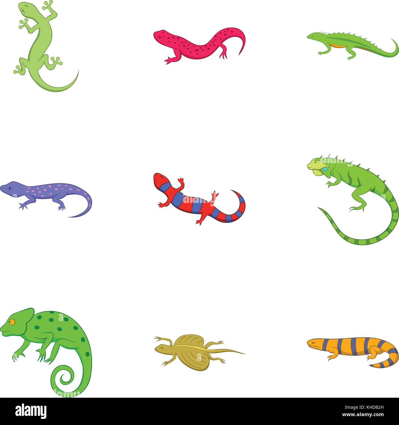 Autre genre de lézards icons set, cartoon style Illustration de Vecteur