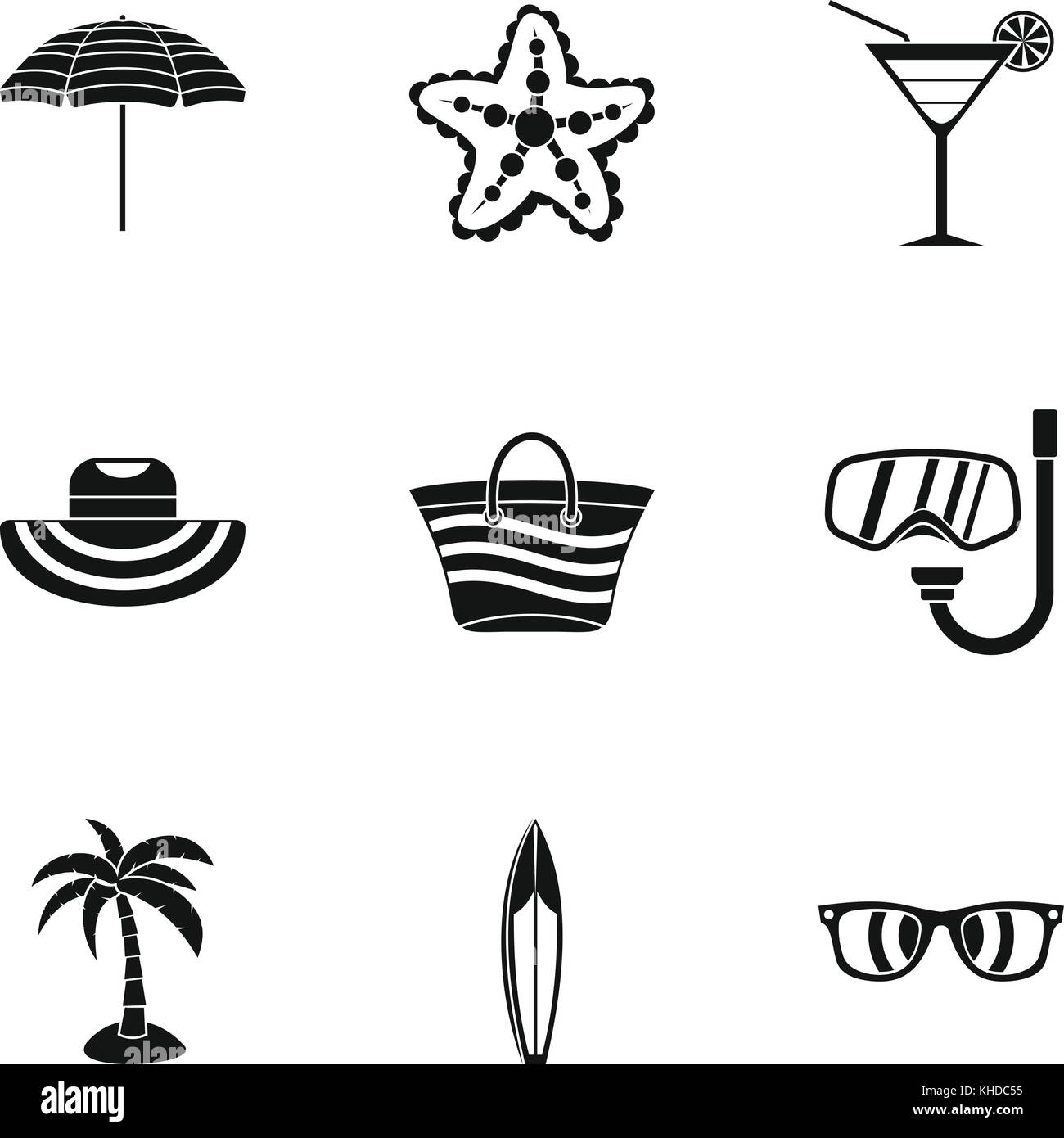 Beach Vacation icons set, le style simple Illustration de Vecteur