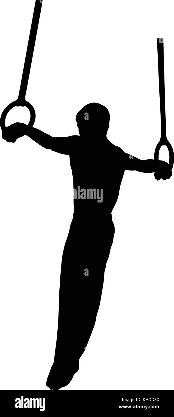 Anneaux de gymnastique de la performance des athlètes cross silhouette noire Illustration de Vecteur