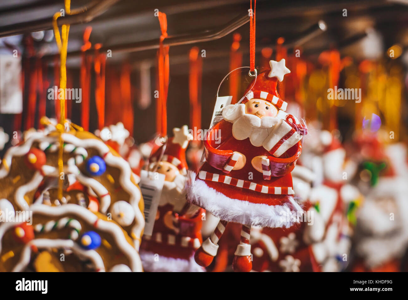 Dans la boutique de décoration de Noël, de jouets du Père Noël, Close up Banque D'Images