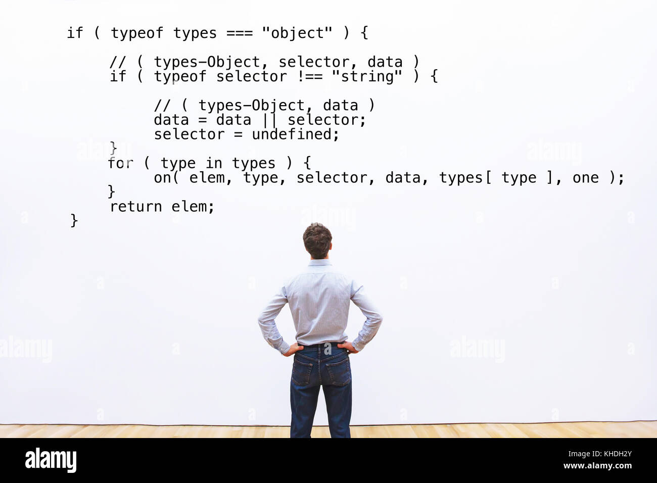 Développeur regardant le code javascript, abstract concept de codage, les programmes d'apprentissage Banque D'Images