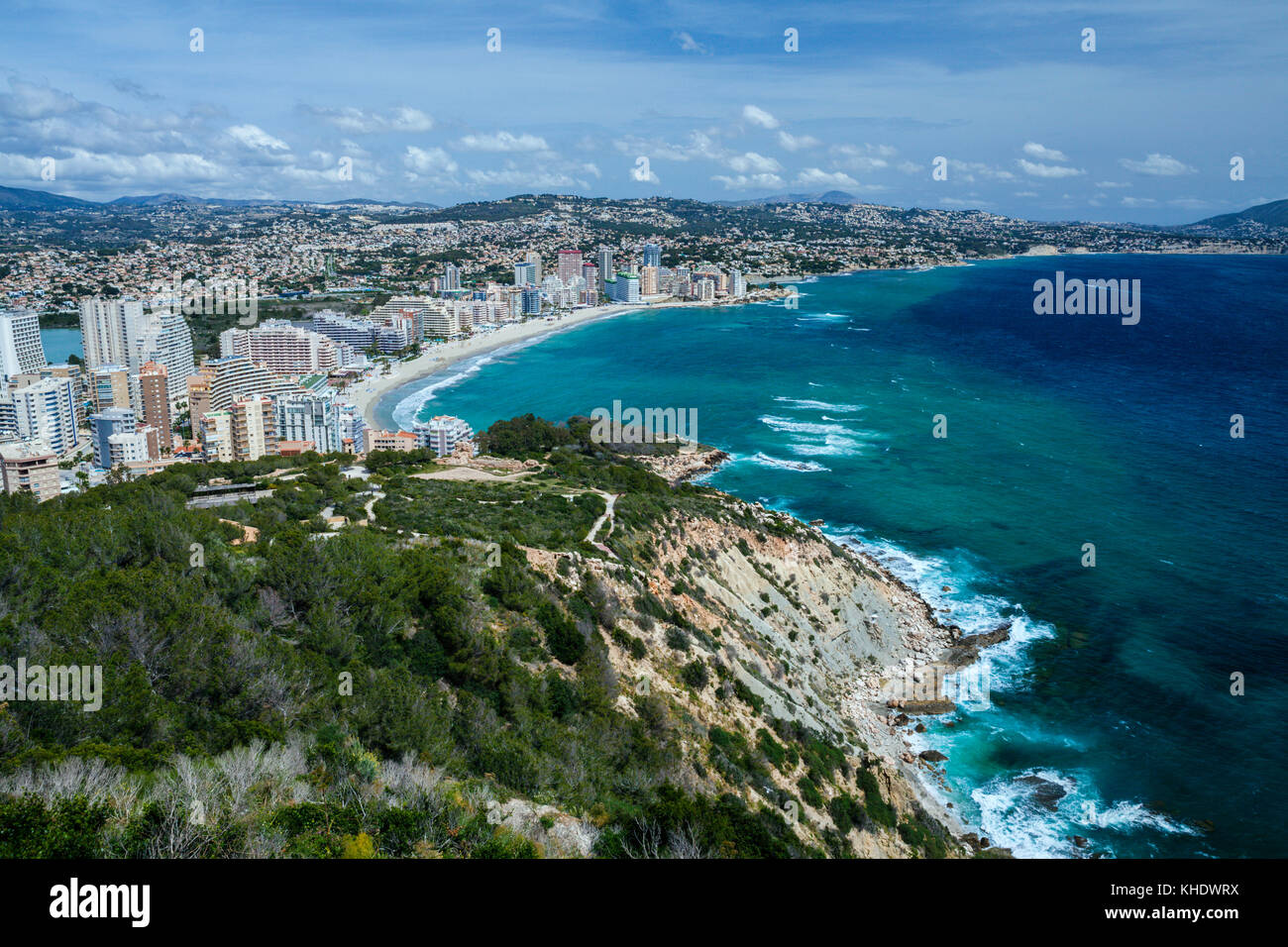 Vue sur Calpe prises de Penon de Ifach, Costa Blanca, Espagne Banque D'Images