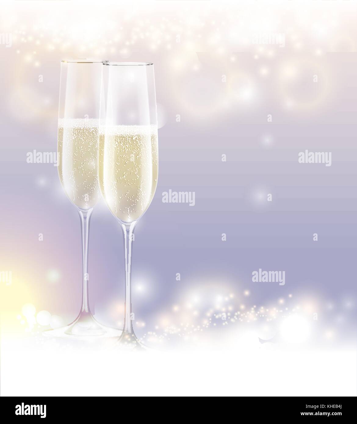 Nouvel an fête fond deux verres de champagne. abstract sparkling light magic glitter. bougies fête lumineuse affiche avec des étincelles Illustration de Vecteur