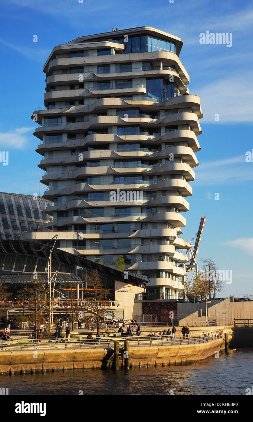 Allemagne, Hambourg, HafenCity, Marco Polo Tour résidentielle et Unilever construire sur terrasse Marco Polo Banque D'Images