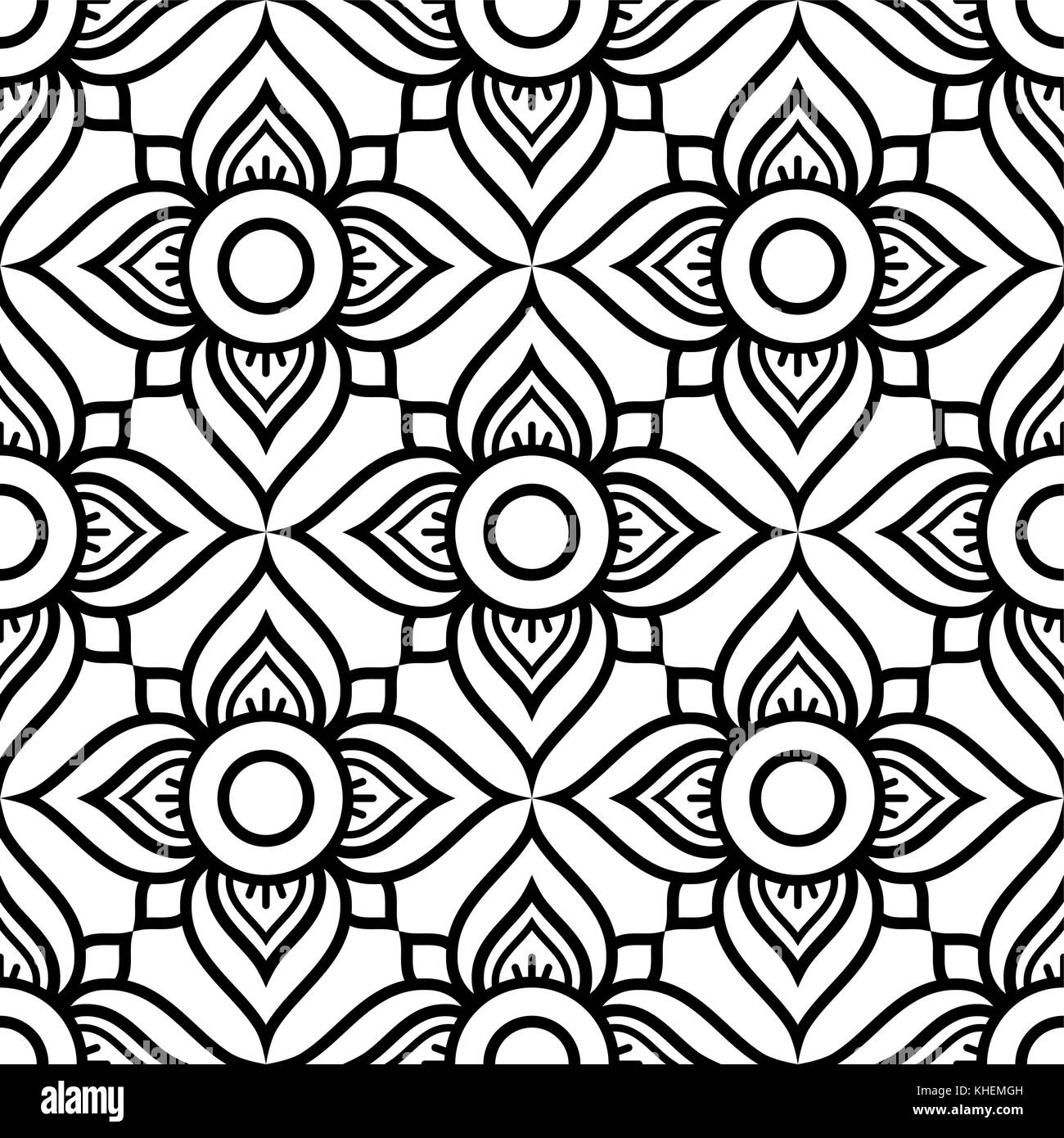 Fleurs thaïlandais, modèle vectoriel continu floral noir design inspiré par répétitifs de l'art de la Thaïlande Illustration de Vecteur