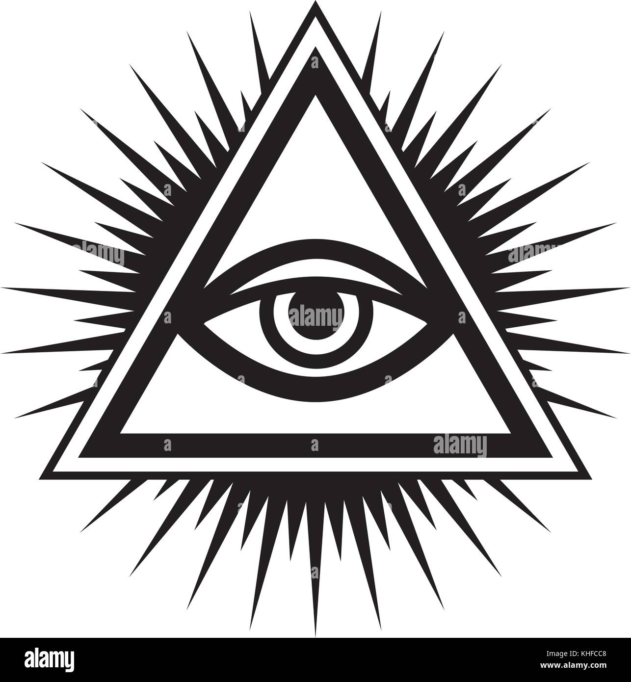 All-Seeing Eye de Dieu (l'Œil de la Providence | Oeil de l'Omniscience | Delta lumineux | Oculus Dei). Symbole mystique de la Franc-maçonnerie et des Illuminati. Illustration de Vecteur