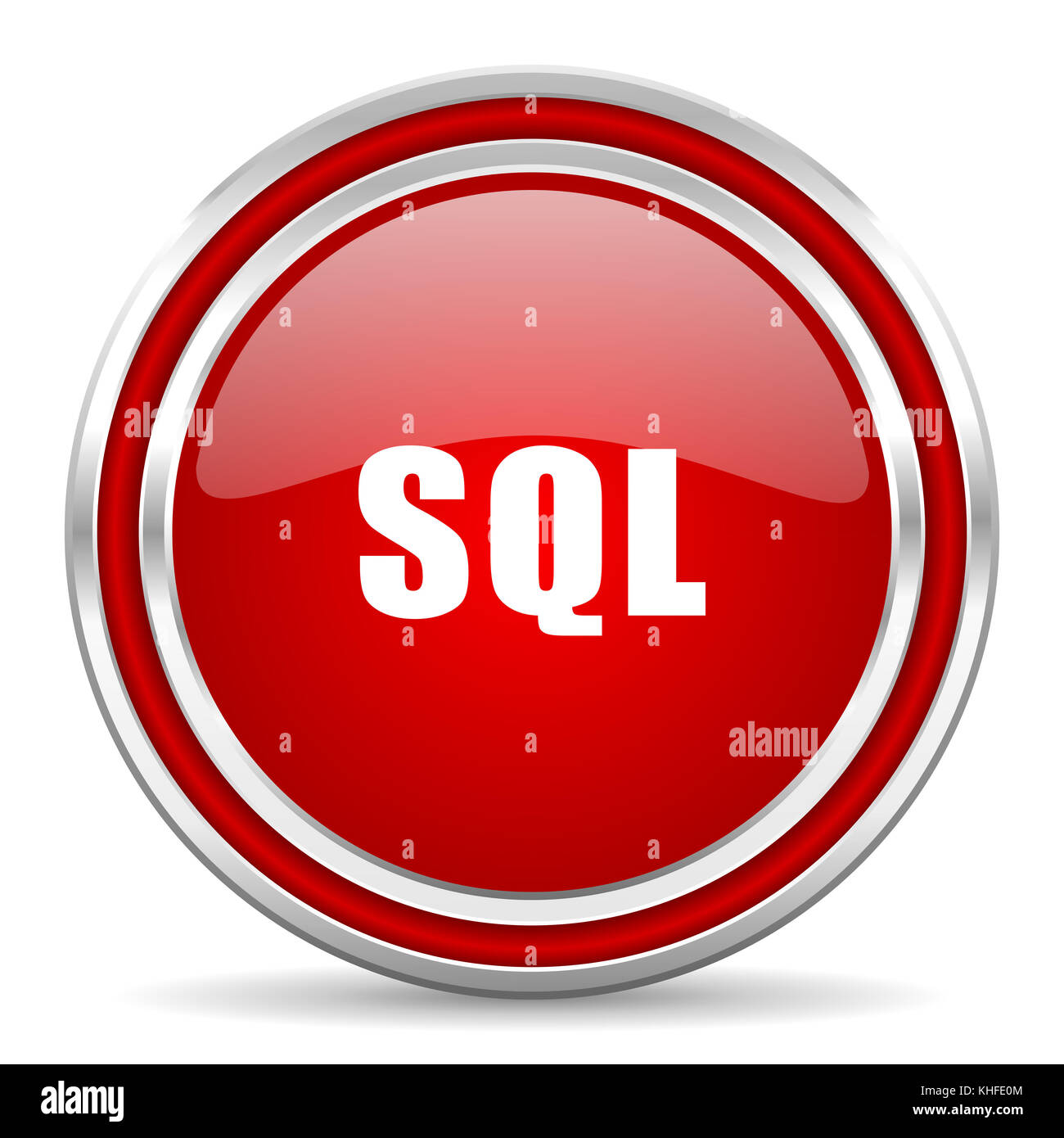 SQL rouge argent métallisé bordure web et icône de téléphone portable sur fond blanc avec ombre Banque D'Images