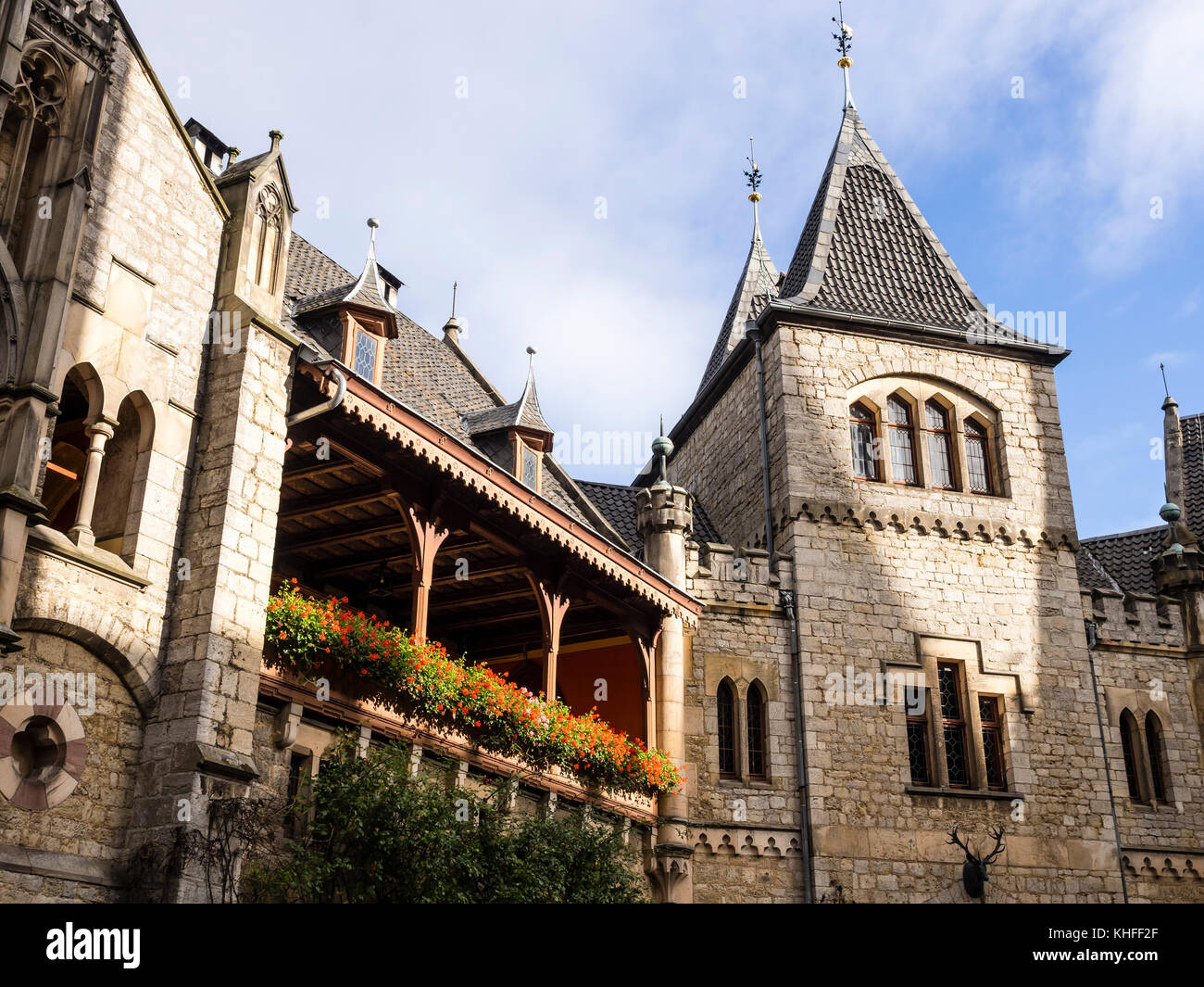 Château de Marienburg, façade de la cour intérieure, balcon, près de Hildesheim, Basse-Saxe, Allemagne Banque D'Images