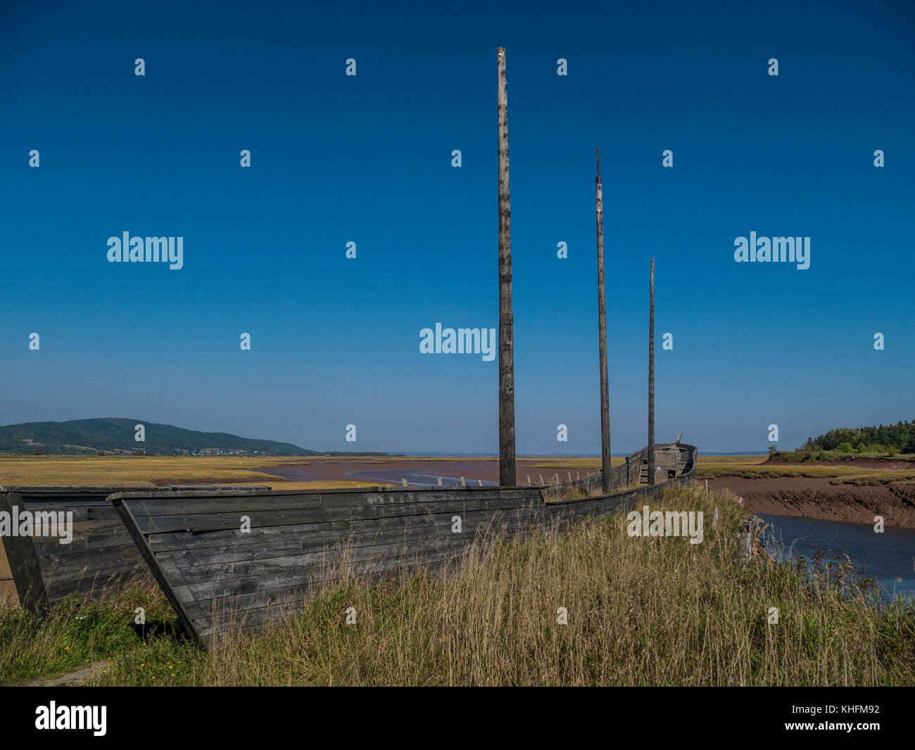 'Gyrophare' réplique du navire, chantier Park, Mary's Point, Harvey, dans la baie de Fundy, Nouveau-Brunswick, Canada. Banque D'Images