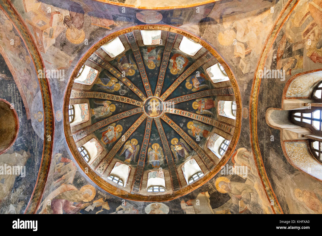 Fresques et mosaïques byzantines à l'intérieur de l'église de Chora, à Istanbul, Turquie. Banque D'Images