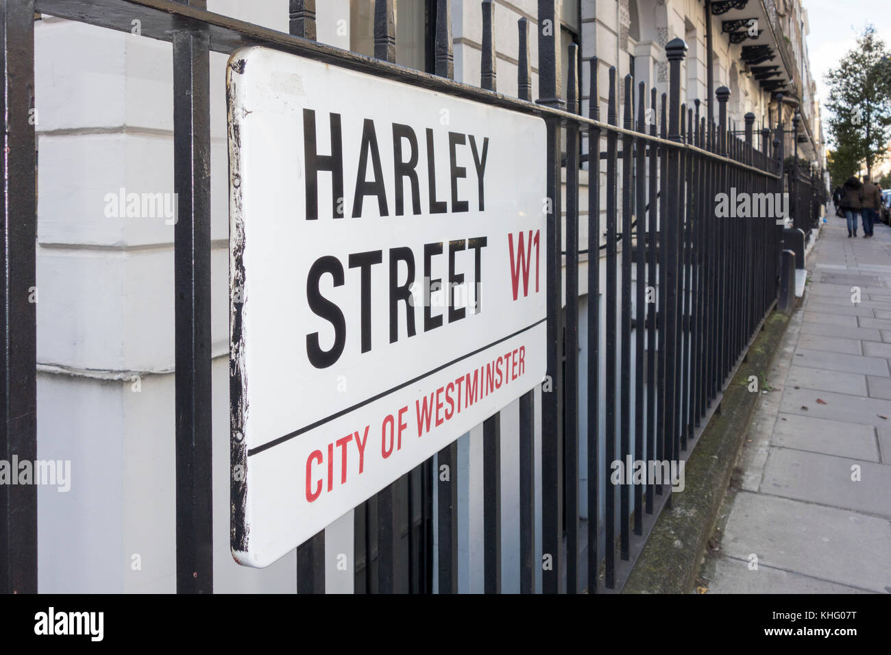 La célèbre Harley Street, City of westminster, plaque de rue à Londres, Royaume-Uni Banque D'Images