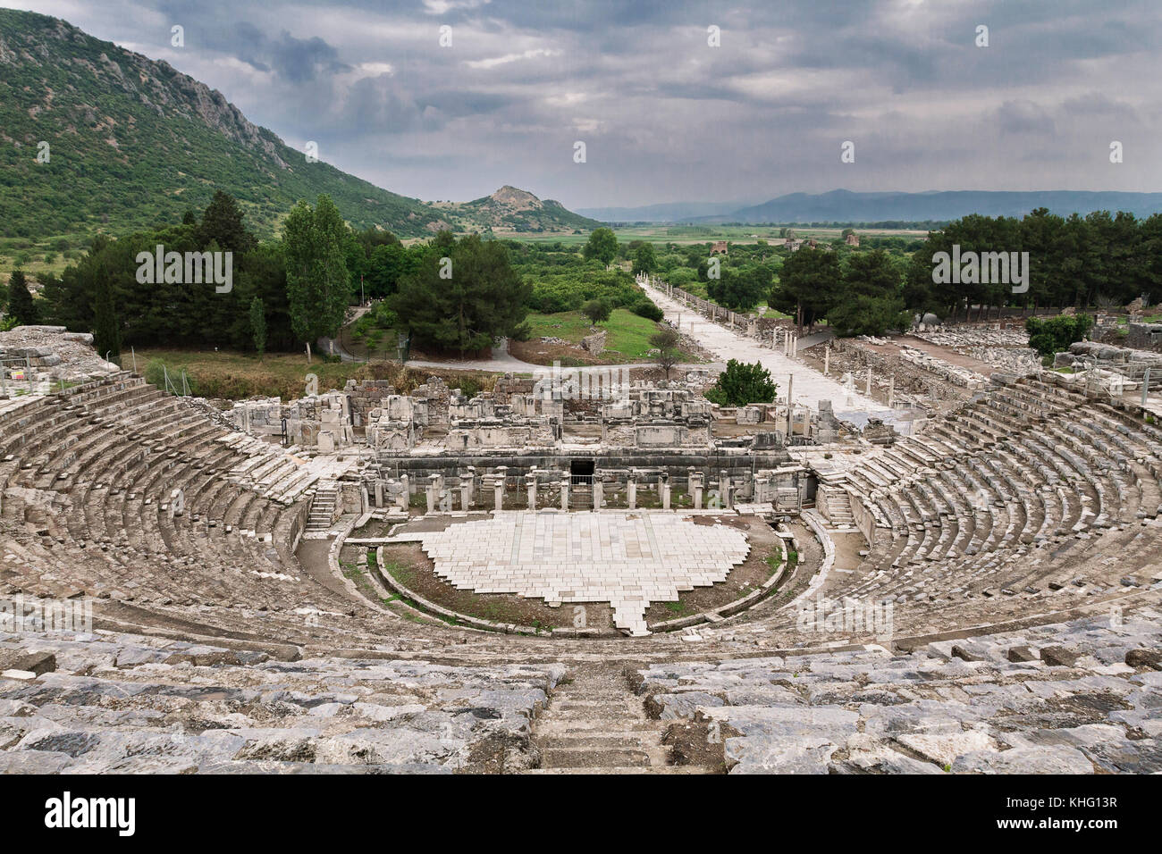 Amphithéâtre antique dans les ruines romaines d'Éphèse, Selcuk, Izmir, Turquie. Banque D'Images