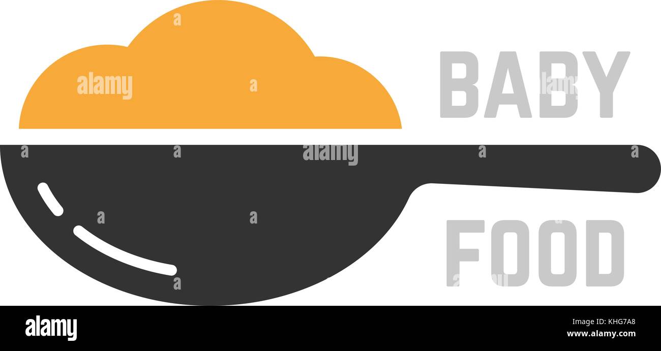 Avec une cuillère de purée comme nourriture pour bébé logo Illustration de Vecteur