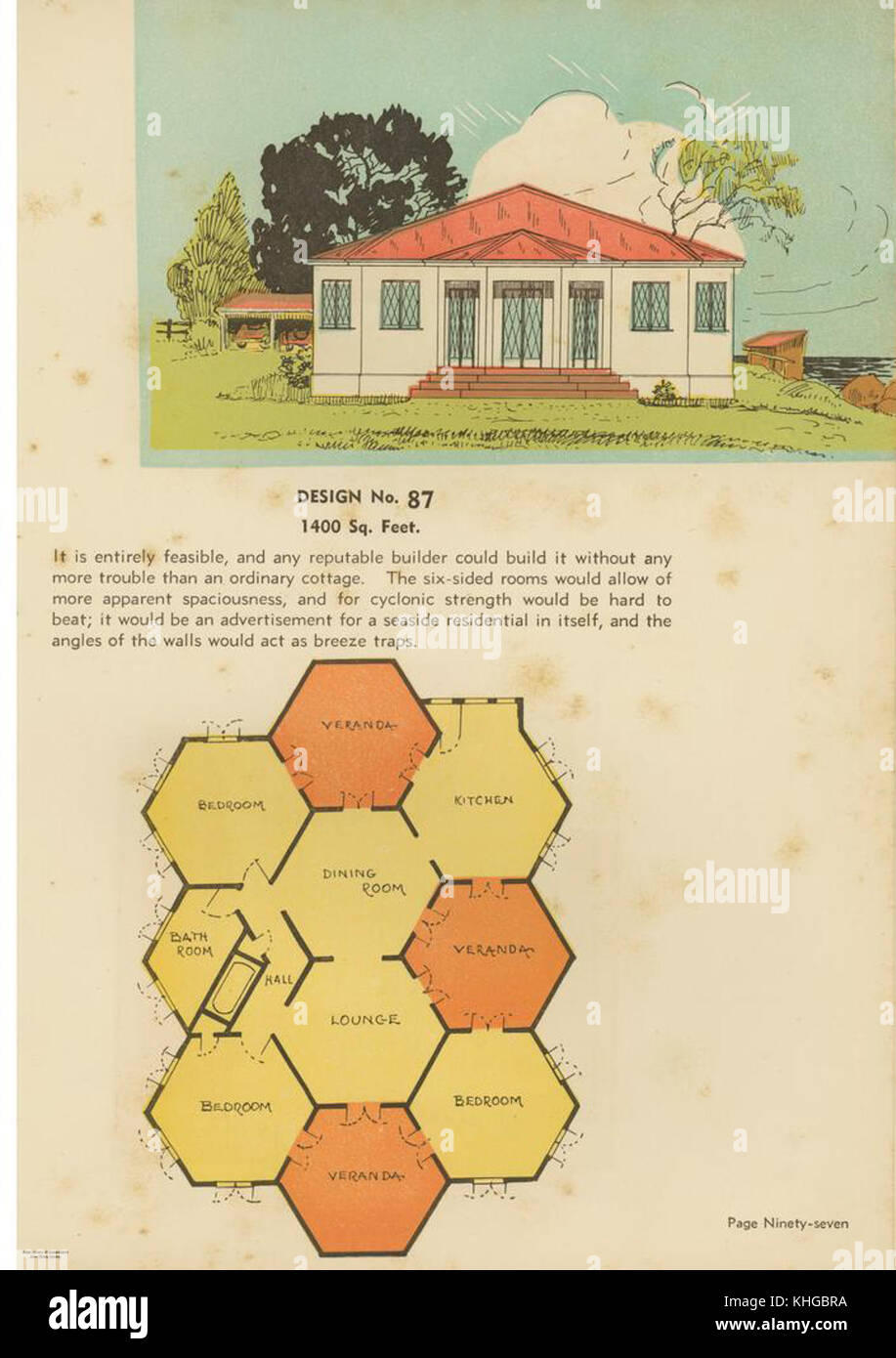 Cette conception architecturale de la Home Building Publishing Company, labellisée « Design No. 87 » de 1939, présente un design de maison résidentielle populaire à la fin des années 1930 Banque D'Images