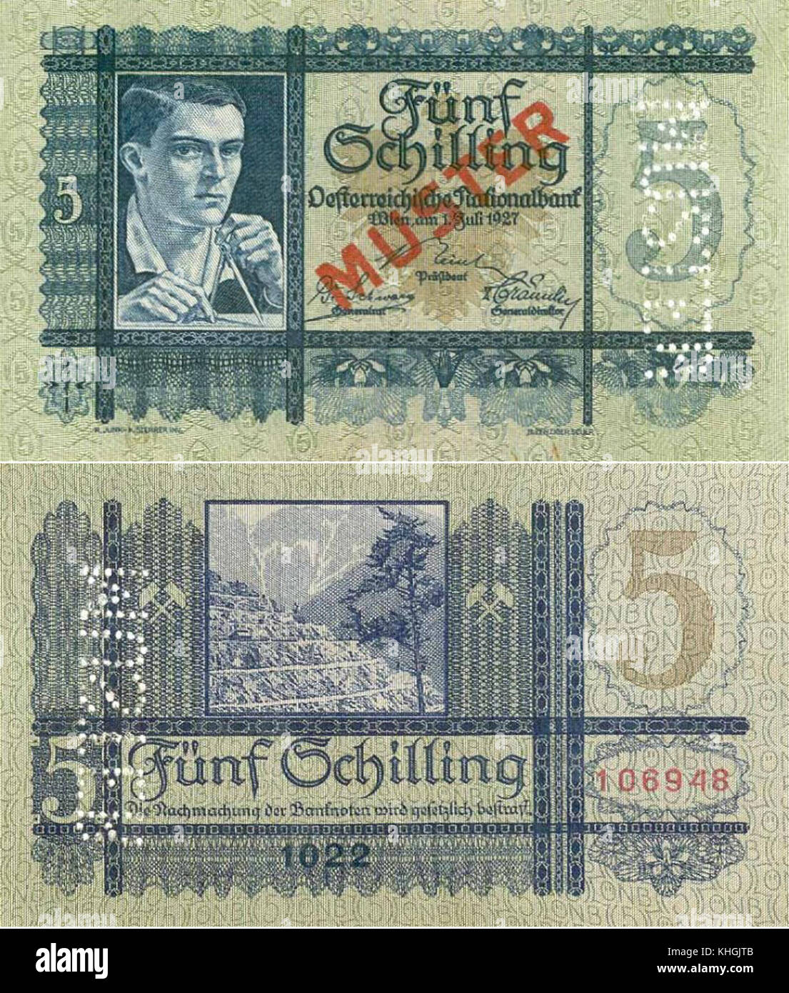 Ce document fournit des détails sur les 5 S (monnaie) de l'Autriche émises en 1927, avec des dates allant du 24 octobre 1927 au 31 janvier 1936, offrant un aperçu de l'histoire économique de l'Autriche pendant cette période. Banque D'Images