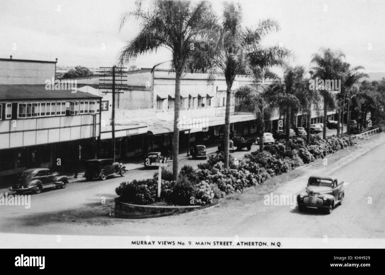 2167767 palmiers sur la bande médiane sur la rue Main, Atherton, ca. 1949 Banque D'Images