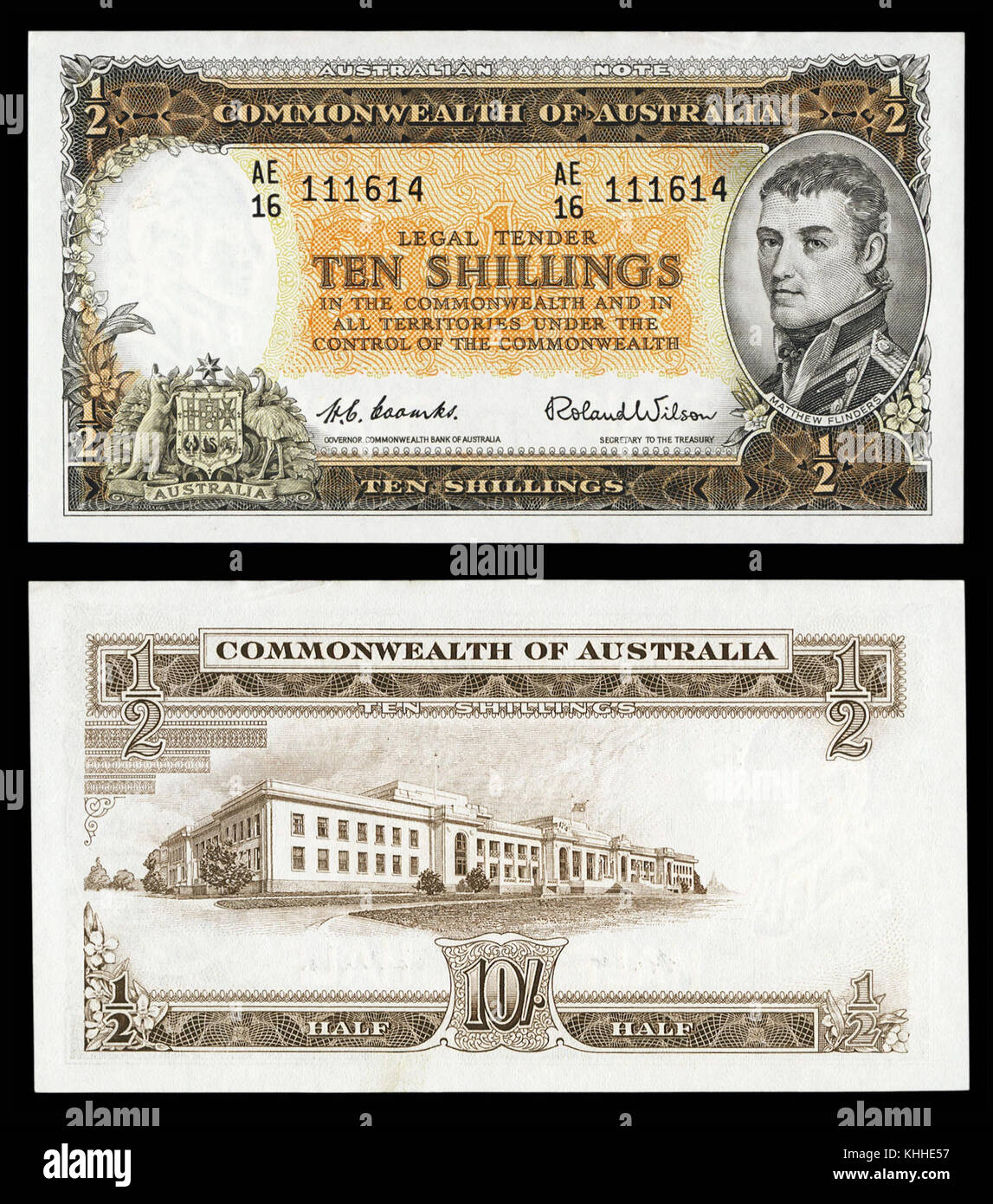 AUS-33a-Commonwealth Bank of Australia (1954-66-10 ND Shillings) Banque D'Images
