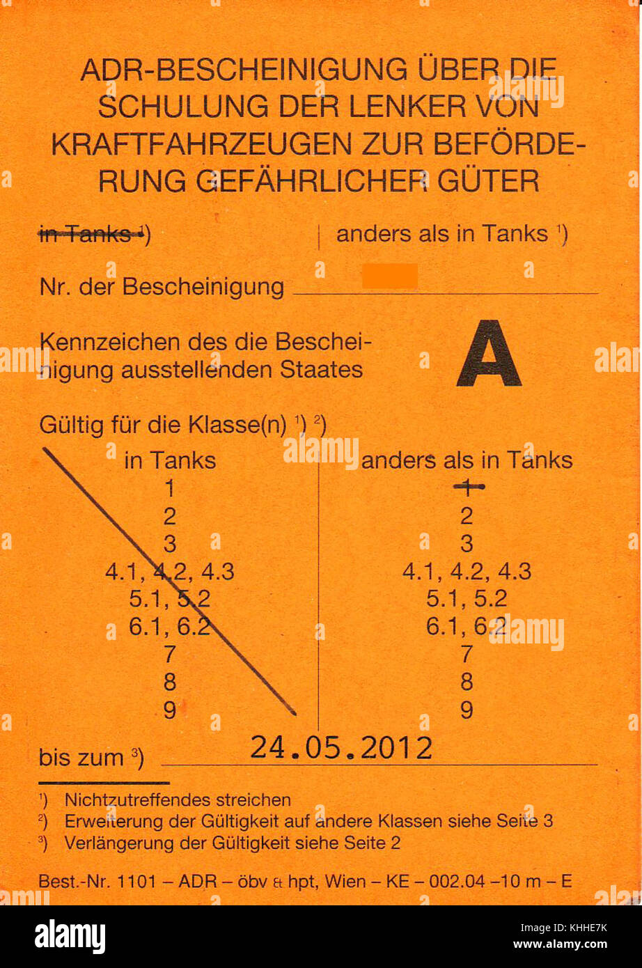 Wie Lange Ist Eine Adr Bescheinigung Gültig ADR-Bescheinigung-AT Photo Stock - Alamy
