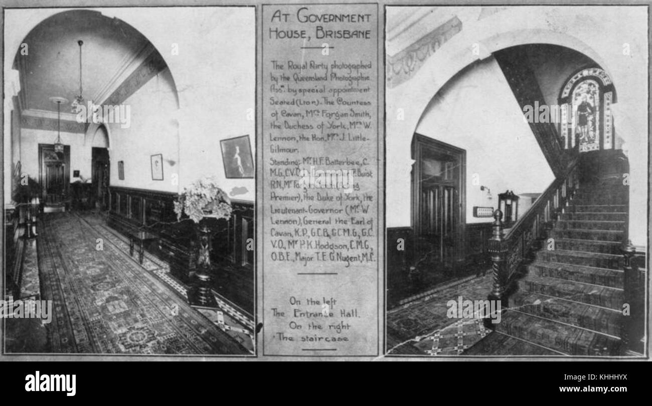 297740 Grand hall d'entrée et l'escalier à la maison du gouvernement, Brisbane, 1927 Banque D'Images