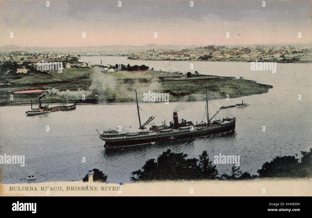 151752 carte postale colorée de deux bateaux à vapeur dans la rivière Brisbane à Bulimba, ca. 1907 Banque D'Images