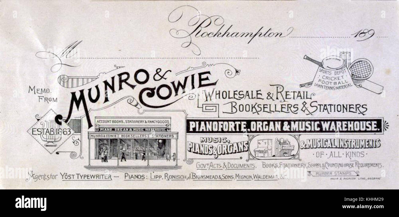 2192251 Munro et Pianoforte Cowie, orgue et musique à en-tête de l'entrepôt Banque D'Images