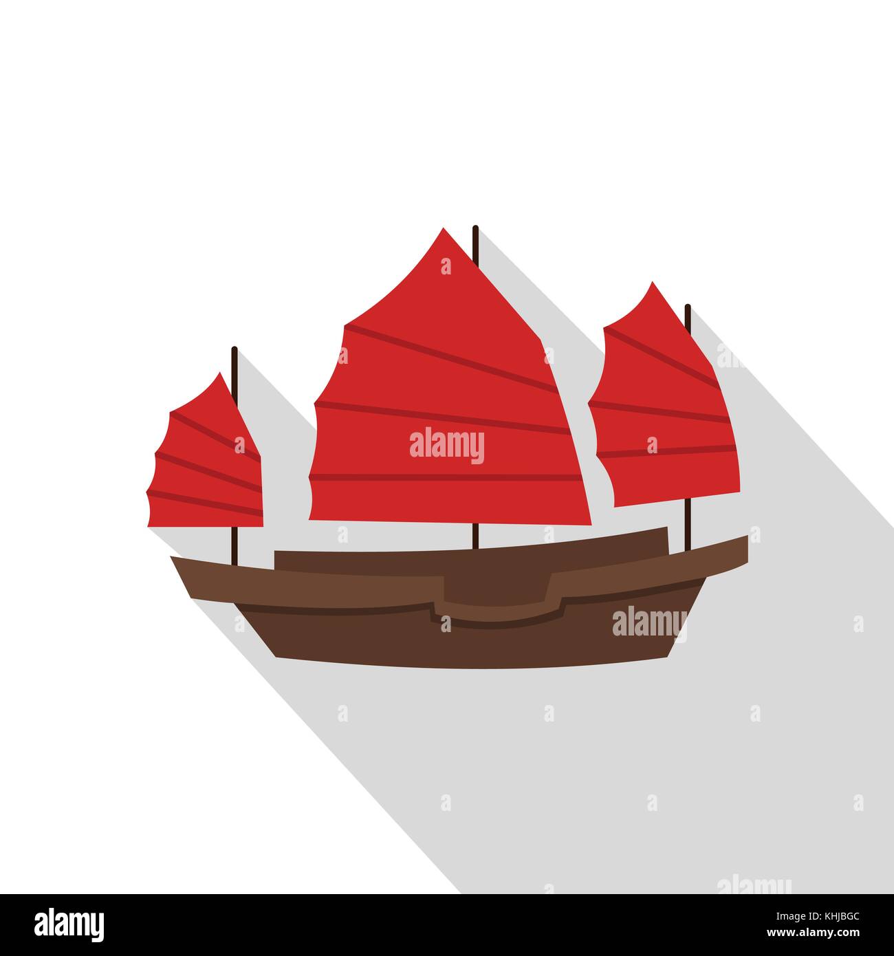 Bateau à voiles rouge chinois, l'icône de style plat Illustration de Vecteur