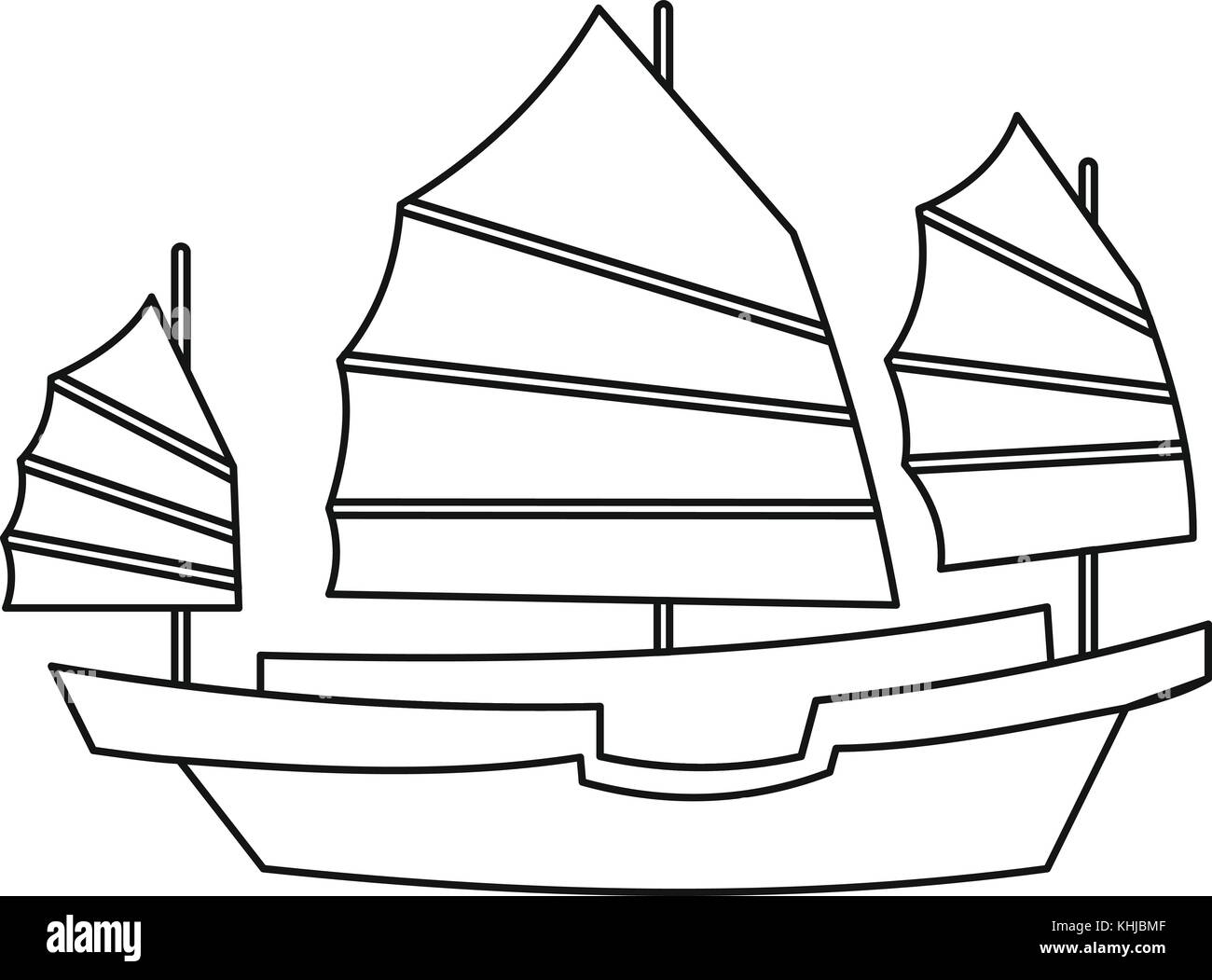 Voilier en bois chinois, l'icône de style contour Illustration de Vecteur