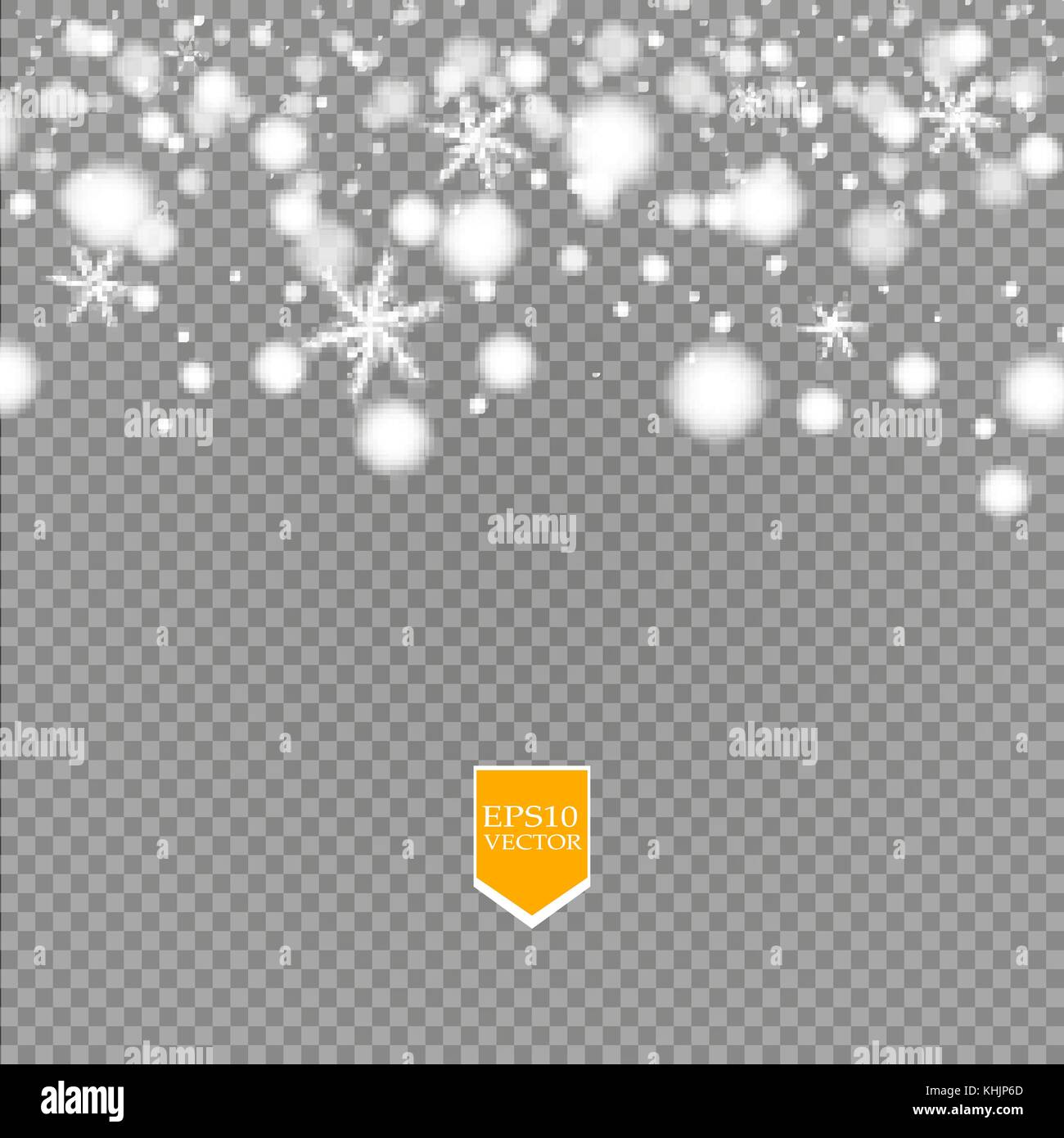 Flocon blanc brillant avec des paillettes isolé sur fond transparent. Décoration de Noël brillant avec effet de lumière étincelante. Vector Illustration de Vecteur