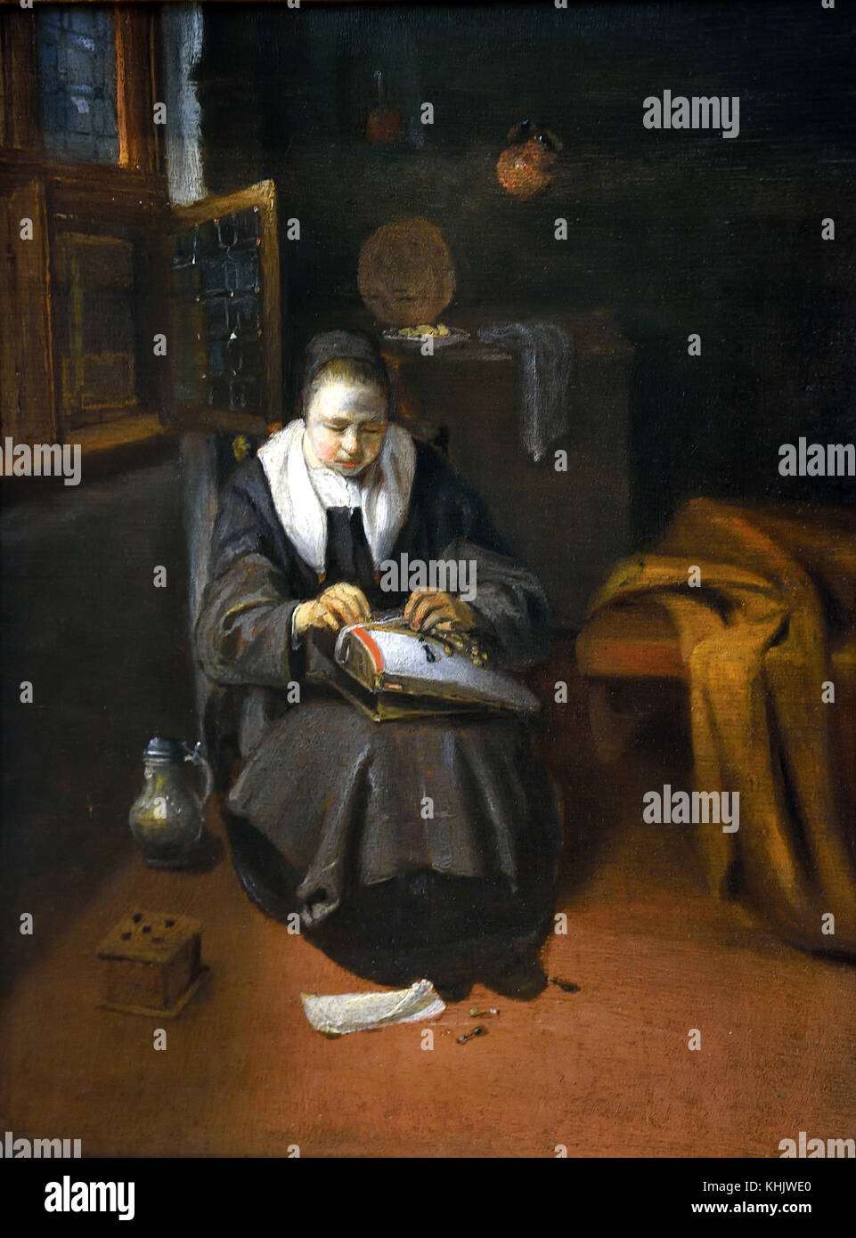 La Dentellière par Nicolaes MAES 1634 - 1693 Le Néerlandais Pays-Bas Banque D'Images