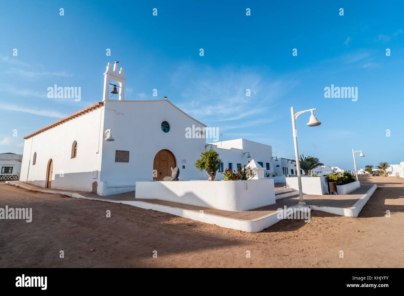 Église blanche sur la Grciosa, l'île de La Graciosa, îles de Canaries, Espagne Banque D'Images