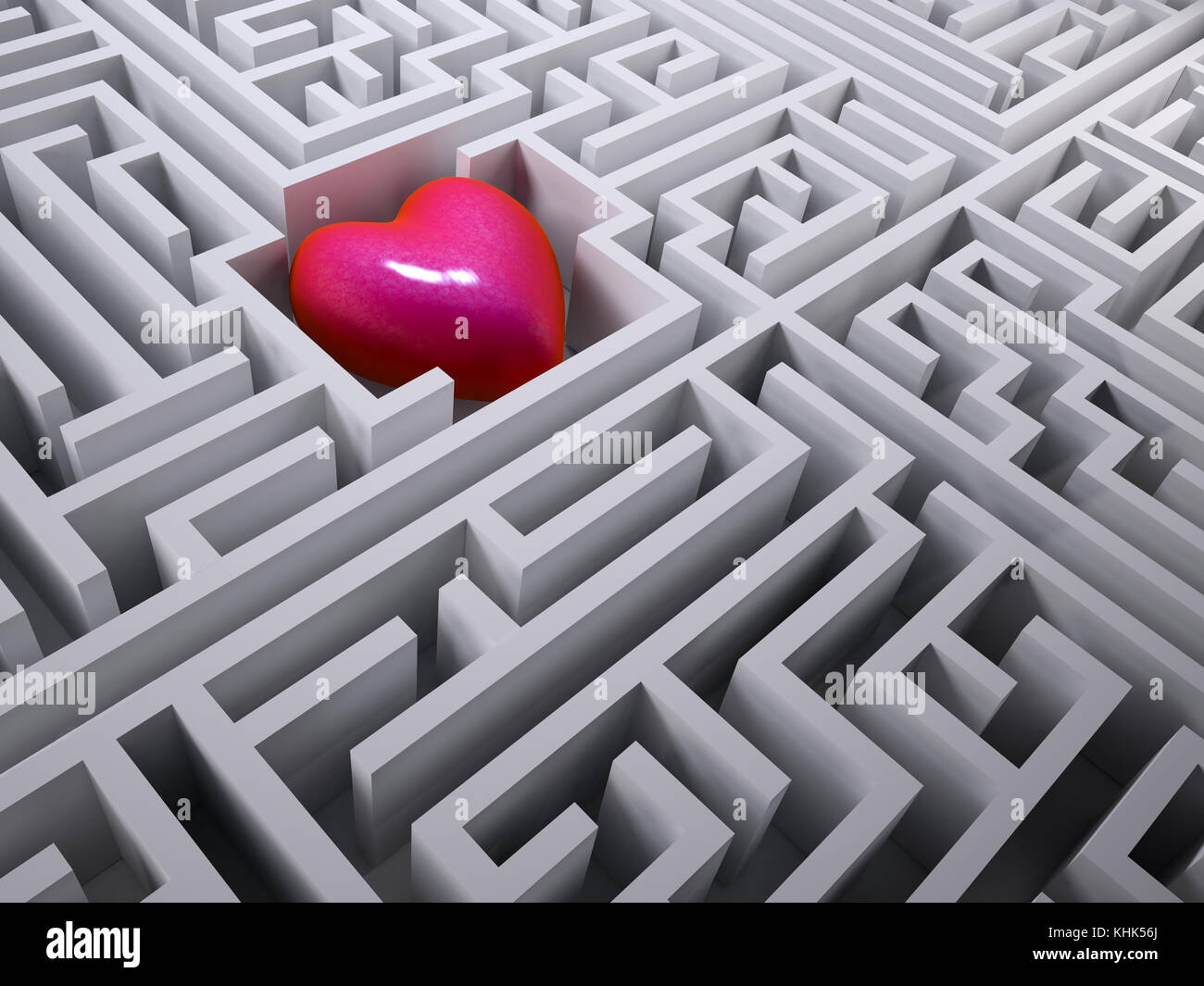 Coeur rouge dans le Labyrinthe Labyrinthe, 3d illustration Banque D'Images