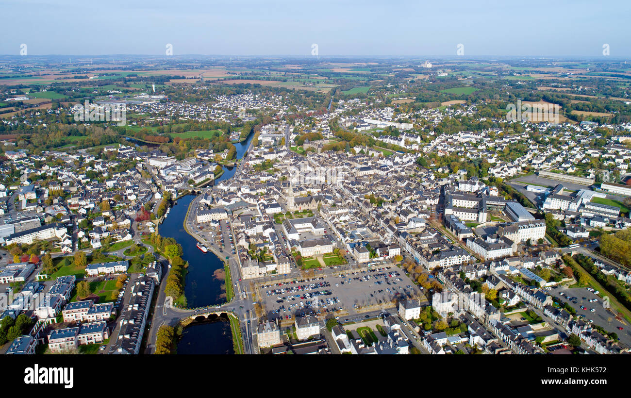 Vue aérienne de la ville de Pontivy dans le Morbihan Banque D'Images