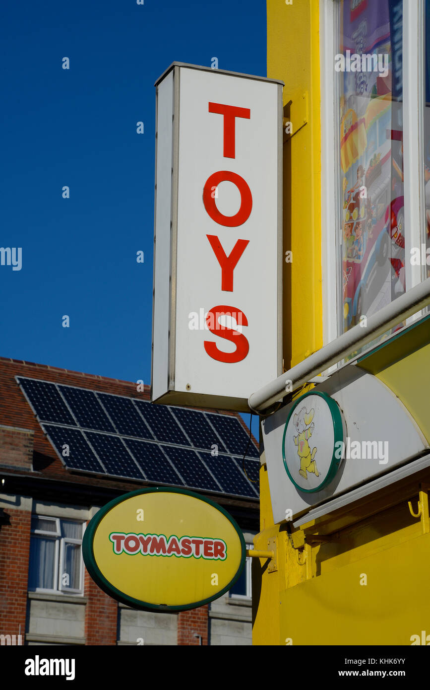 Signe jouets, magasin de jouets Toymaster à Westcliff on Sea, Essex. Boutique avant du magasin Banque D'Images