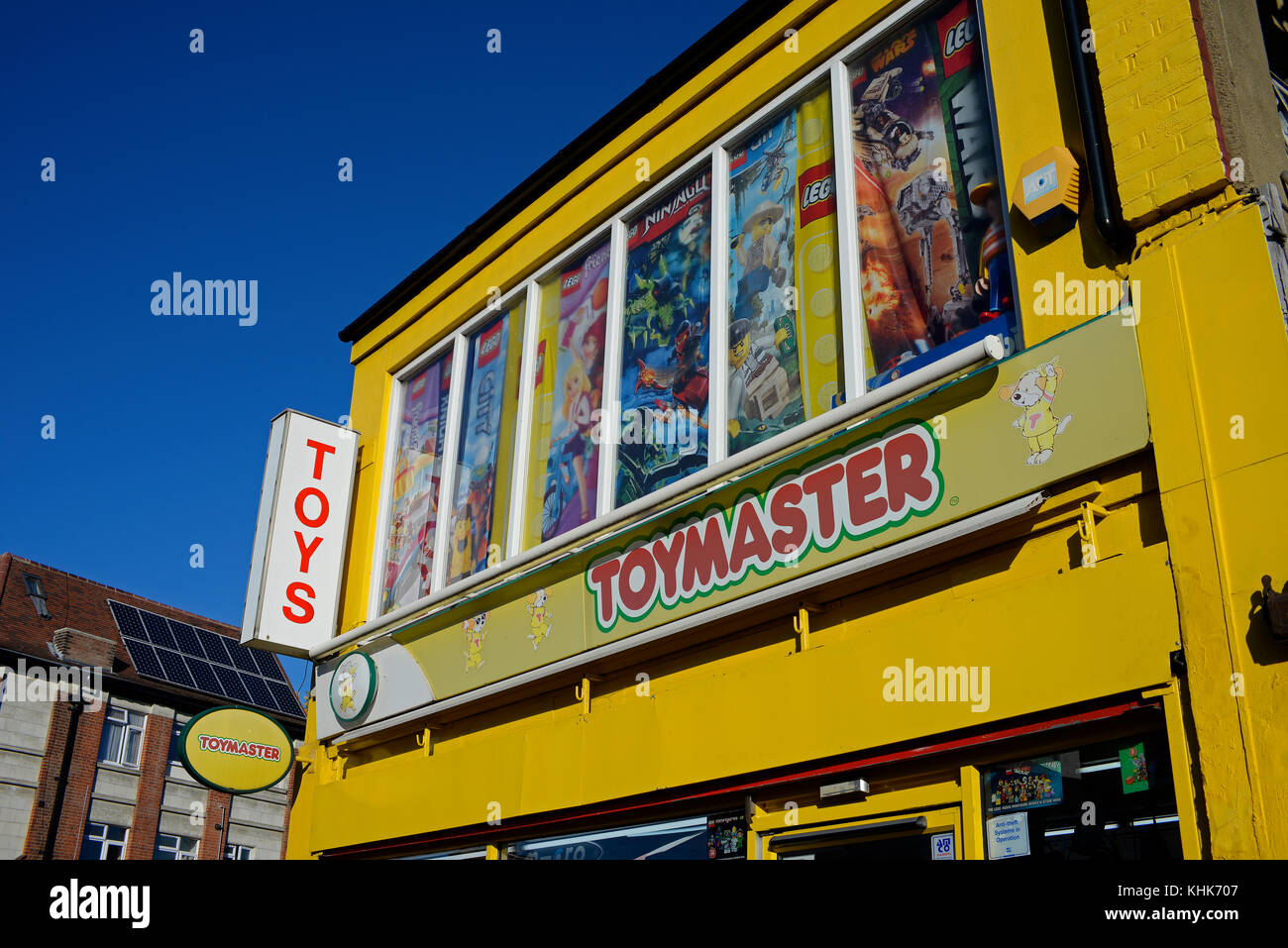 Signe jouets, magasin de jouets Toymaster à Westcliff on Sea, Essex. Boutique avant du magasin. Aussi connu sous le nom Argosy Toys Banque D'Images