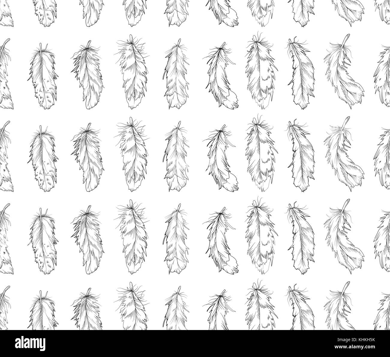 Oiseau plumes motif transparent. monochrome, gris noir d'encre de stylo de linéaire en texture style Boho pour intérieur strict papier peint, papier design textile t shirt Illustration de Vecteur