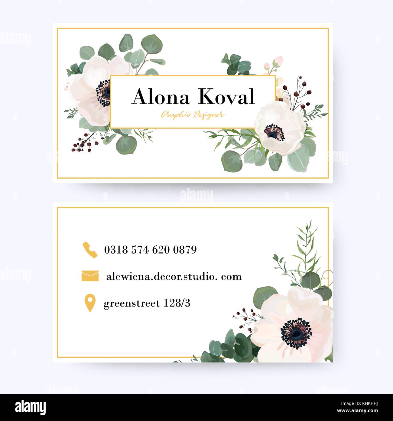 Carte Daffaires Floral Design Vintage Fleurs Anémone