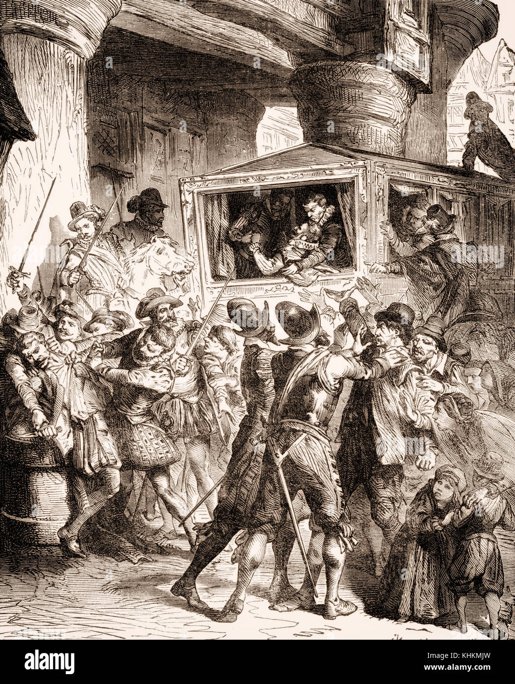 Assassinat d'Henri IV, Rue de la Ferronnerie, Paris le 14 mai 1610 par François Ravaillac Banque D'Images