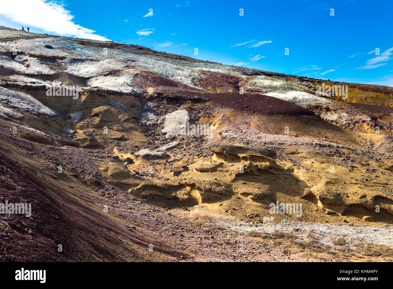Couches de roche volcanique le long de la piste à Sao Lourenco péninsule à Madère, Portugal Banque D'Images