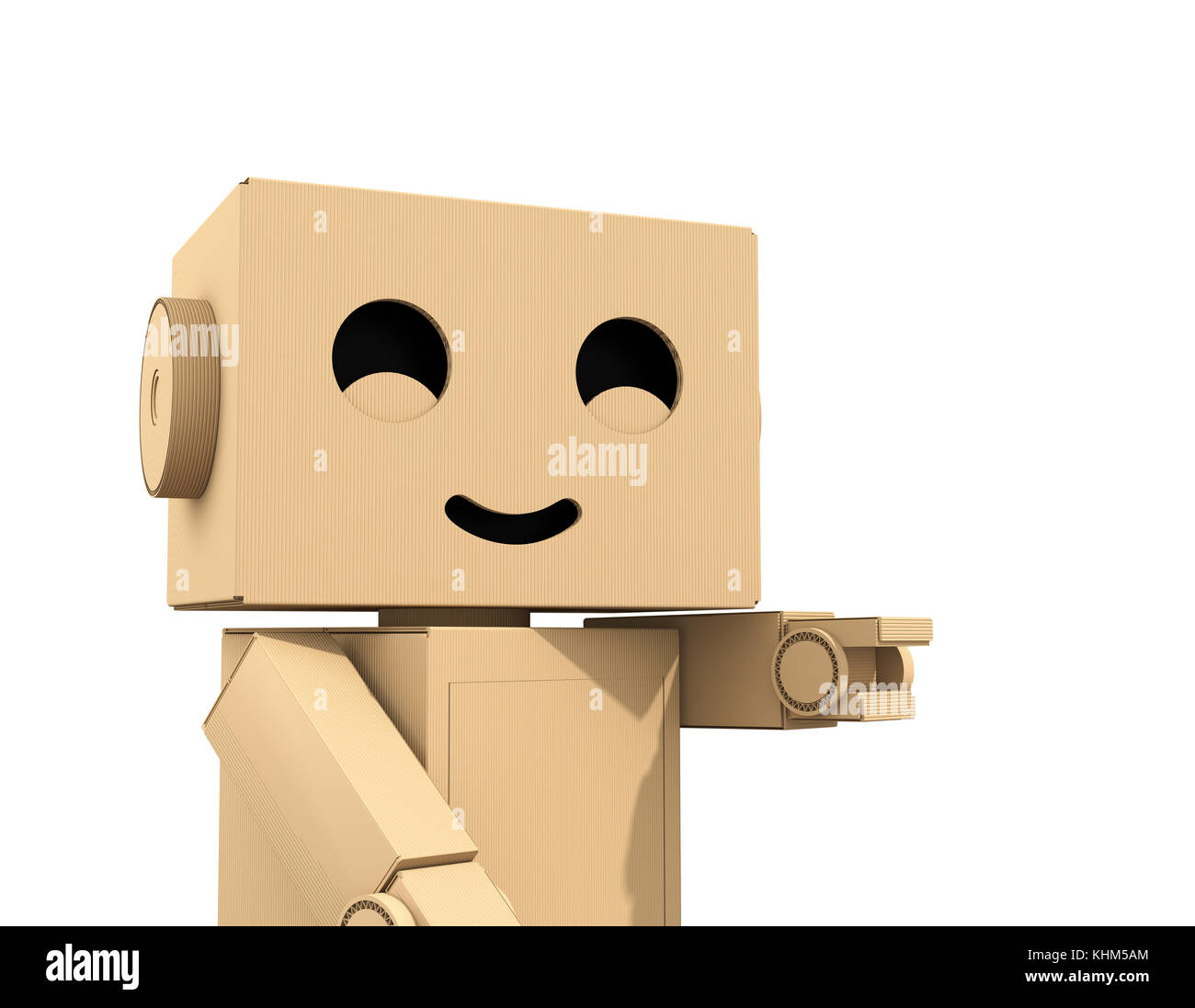 Personnage de robot en carton mignon isolé sur fond blanc. Le rendu 3d  image Photo Stock - Alamy